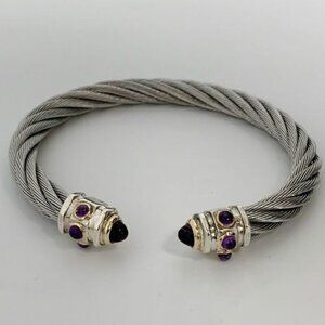Stainless Steel Cable Cuff Bracelet with Amethysts new
